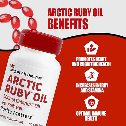 Arctic Ruby Oil - Omega 3 Supplement with Astaxanthin 2mg - Contains Essential Fatty Acids & Antioxidants - Supports Heart, Brain, Eye, Skin, Joint & Immune Health - 60 Softgels (1 Pack)