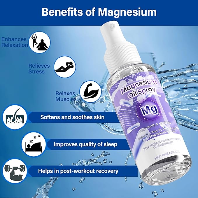 Magnesium Oil Spray, 60Ml 100% Pure Organic Magnesium Oil Spray Skin & Body Extra Strength, Magical Magnesium Skin for Feet, Sleep, Relax, Easy to Absorb and Use