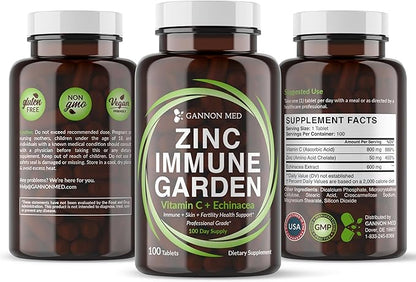 Chelated Zinc 50mg Immune Garden Vitamin C 800mg Zinc Supplements Echinacea 600mg/Tablet - Immunity + Skin + Reproductive Health Minerals, Zinc Chelate Immune Booster for Kids & Adults