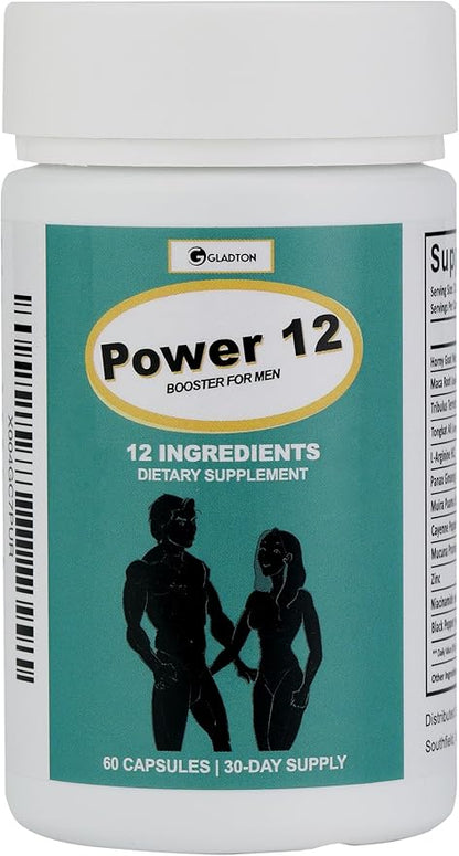 Power 12 Male Supplement for Men | Fast-Acting Booster for Energy, Vitality, Stamina, Endurance & Performance | Horny Goat Weed, Tongkat Ali, Maca, Tribulus Terrestris, Muira Puama, Mucuna Pruriens