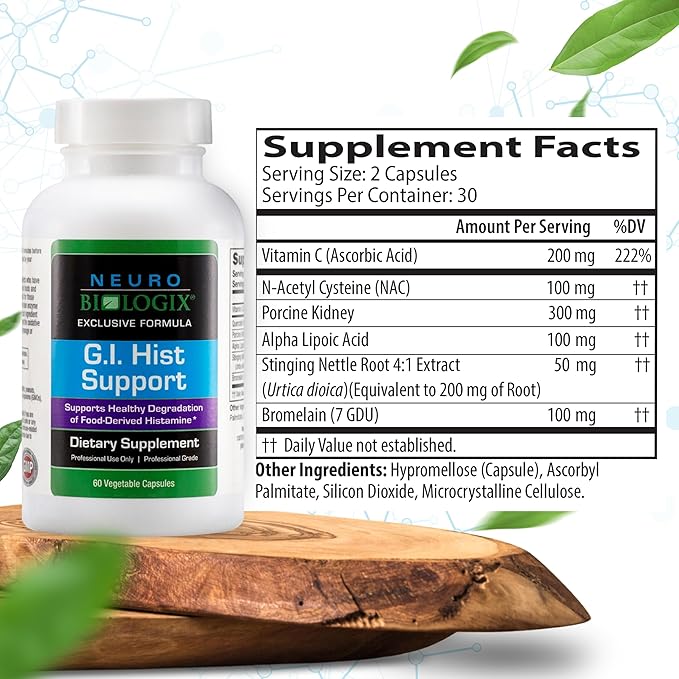 GI Hist Support - Histamine Blocker with Vitamin C, Quercetin, Bromelain & More – Immune Support Supplement to Help Promote Histamine Breakdown & Digestive Comfort - Helps Ease Meal-Related Discomfort