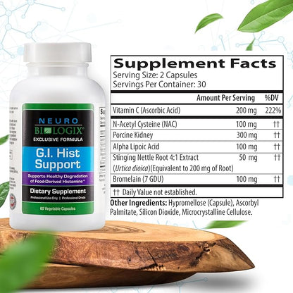 GI Hist Support - Histamine Blocker with Vitamin C, Quercetin, Bromelain & More – Immune Support Supplement to Help Promote Histamine Breakdown & Digestive Comfort - Helps Ease Meal-Related Discomfort