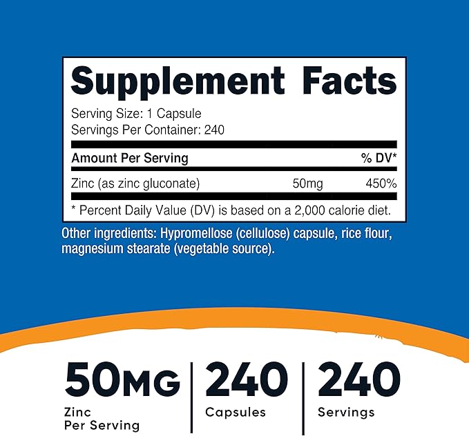 Nutricost Zinc Gluconate 240 Veggie Capsules (50mg) (3 Bottles) - Gluten Free and Non-GMO