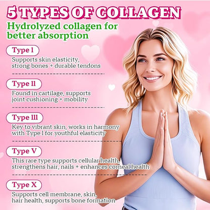 Collagen Peptides Gummies 5000MG, Collagen Gummies for Women & Men, Type I,II,III,V,X Protein with Biotin, Hyaluronic Acid, Vitamin C for Healthy Skin | Strawberry Flavored, Sugar Free, 120 Cts