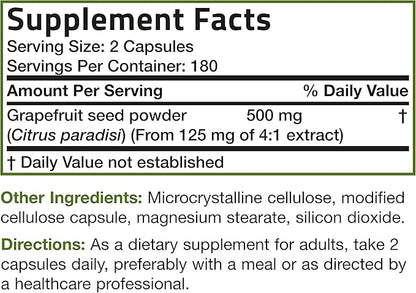 Bronson Grapefruit Seed Extract 500 MG per Serving Citrus Paradisi Supports Immune Health & Helps Maintain a Healthy Gastrointestinal Tract - Non-GMO, 360 Vegetarian Capsules