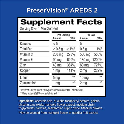 PreserVision AREDS 2 Eye Vitamin & Mineral Supplement, Contains Lutein, Vitamin C, Zeaxanthin, Zinc & Vitamin E, 120 Softgels (Packaging May Vary)