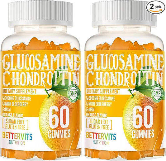 Glucosamine Chondroitin Gummies with MSM & Elderberry Extra Strength - Joint Support, Antioxidant Immune Support Supplement for Adults, Men & Women120 Orange Gummies
