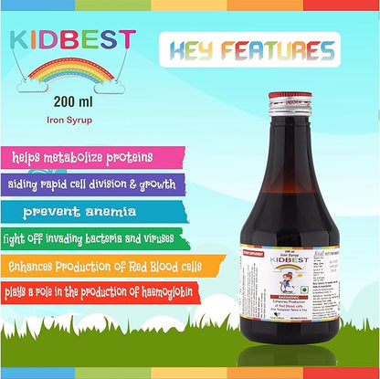 Kidbest Iron (Haematinic) Syrup, Zinc, Folic Acid, 200 ML