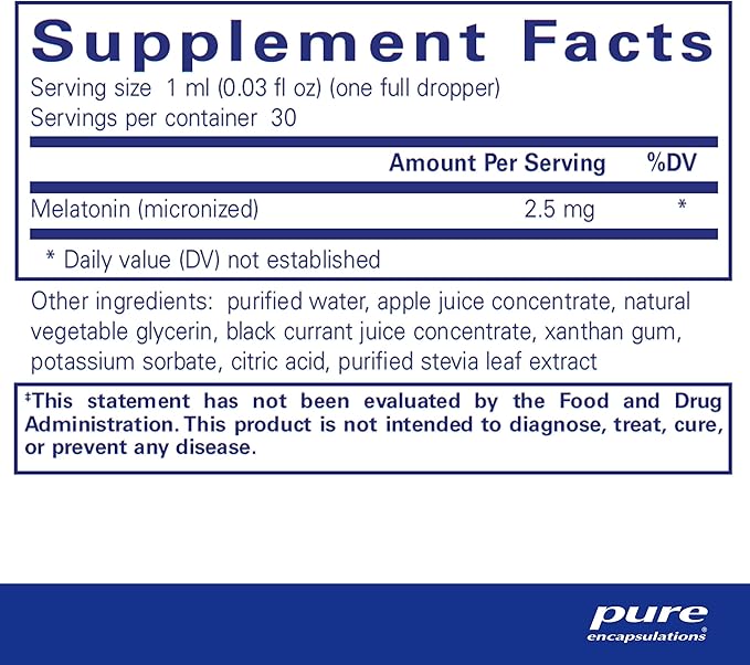 Pure Encapsulations Melatonin Liquid | Hypoallergenic Supplement Supports The Body's Natural Sleep Cycle | 1 fl. oz.