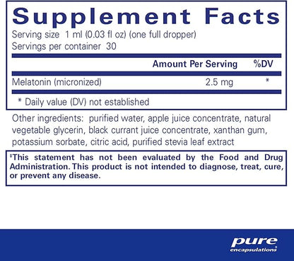 Pure Encapsulations Melatonin Liquid | Hypoallergenic Supplement Supports The Body's Natural Sleep Cycle | 1 fl. oz.
