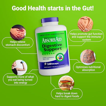 AbsorbAid Digestive Enzymes 240 vCaps, Proven to Increase Vital Nutrient Absorption by up to 71%