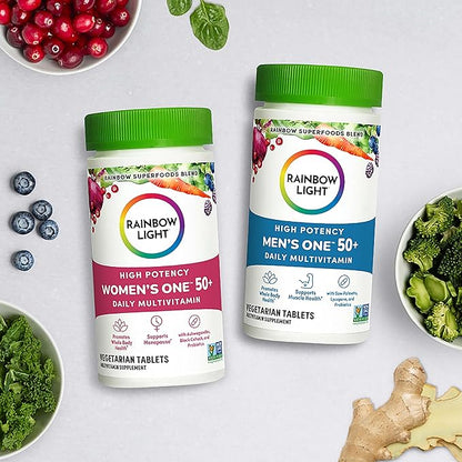 Rainbow Light Multivitamin for Men 50+, Vitamin C, D & Zinc, Probiotics, Men's One 50+ Multivitamin Provides High Potency Immune Support, Non-GMO, Vegetarian, 60 Tablets