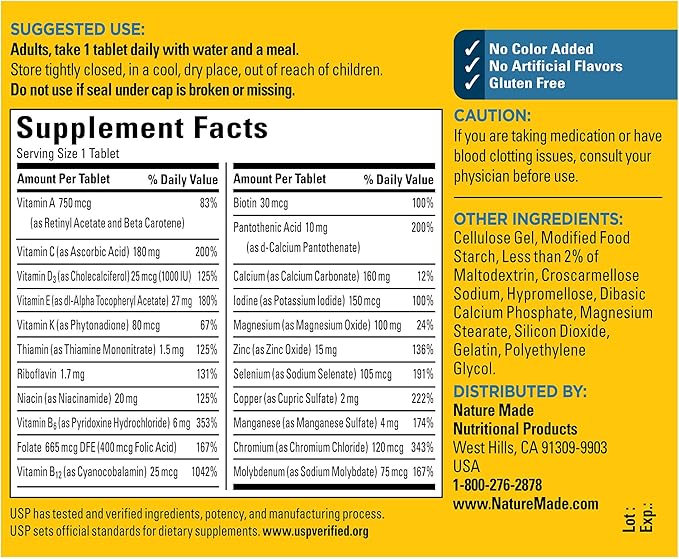 Nature Made Multivitamin For Him 50+, Mens Multivitamins for Daily Nutritional Support, Multivitamin for Men, 90 Tablets, 90 Day Supply