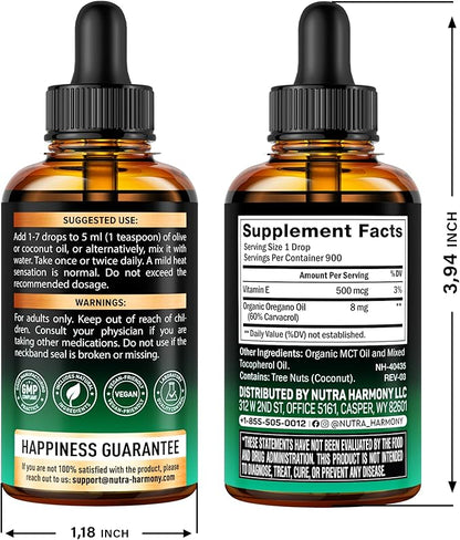 USDA Organic Oil of Oregano - Liquid Drops with Vitamin E - Made in USA - Supplement for Immune Support, Digestion Health & Antioxidant - Non-GMO, Natural, Vegan - Pack of 2
