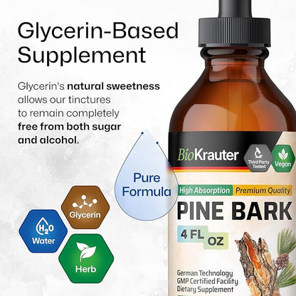 BIO KRAUTER Pine Bark Extract - Rich in Antioxidants Liquid Supplement - 400 mg French Maritime Pine Bark Extract Drops - Vegan, Alcohol & Sugar Free - 4 Fl Oz