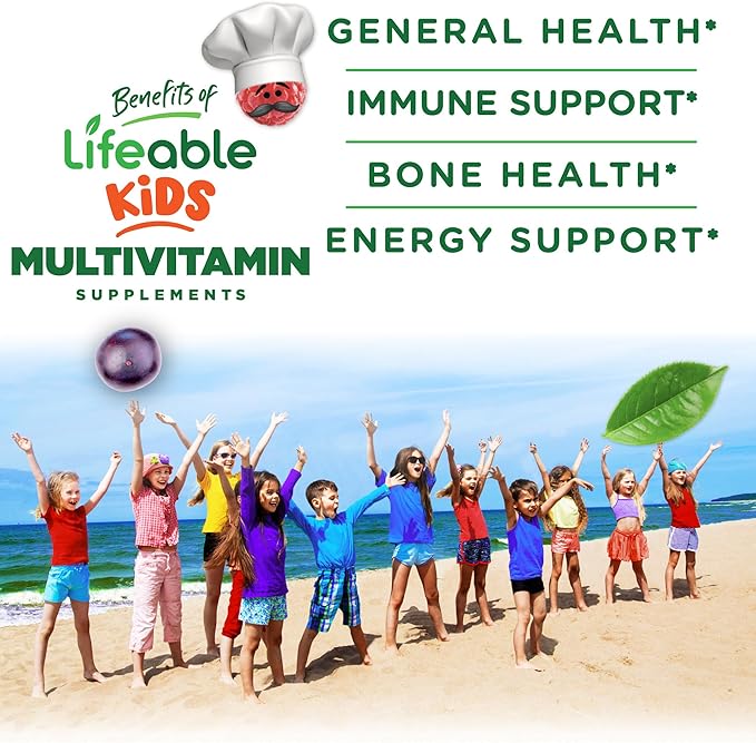 Lifeable Kids Multivitamin Gummies | Great Tasting Multivitamin for Kids | with Vitamins A, C, D, E, B6, B12, Zinc, Biotin, Folic Acid, Iodine, Niacin | for Overall Body Health | 90 Gummies