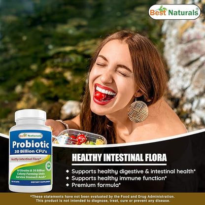 Best Naturals Probiotic 10 Strains & 30 Billion CFU & Vitamin B2 (Riboflavin) 400mg