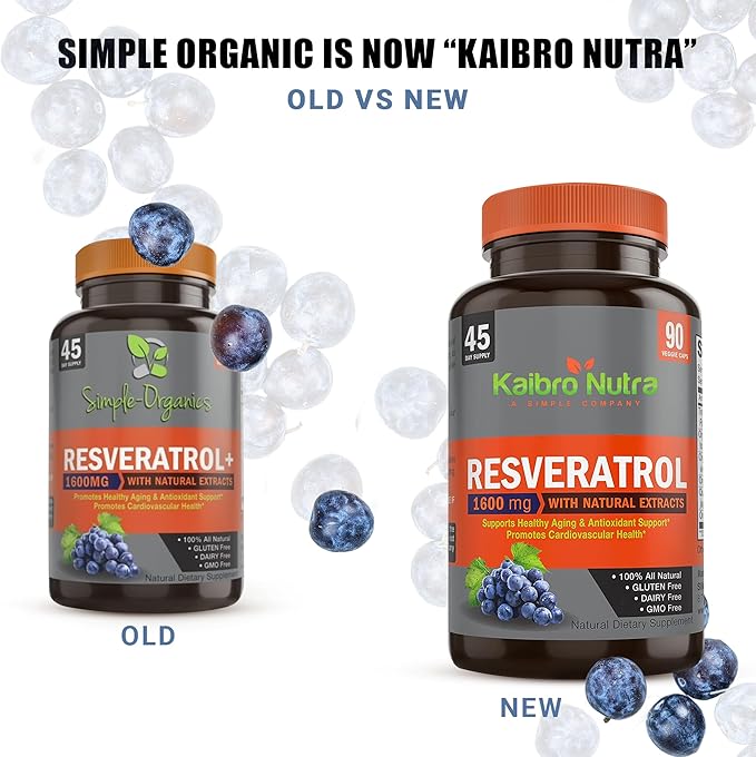 Kaibro Nutra Resveratrol 1500mg per Serving of Organic Trans-Resveratrol & Potent Antioxidants, Pure Extra Strength Complex, Anti-Aging, Radiant Skin and Immunity Support- 45 Day Supply