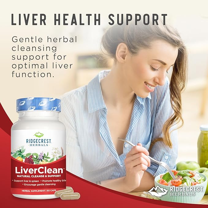 Ridgecrest Herbals LiverClean, Herbal Liver Support Supplement, Blessed Thistle, Dandelion, Detox, Cleanse Support, Healthy Bile (60 Caps, 30 Serv)