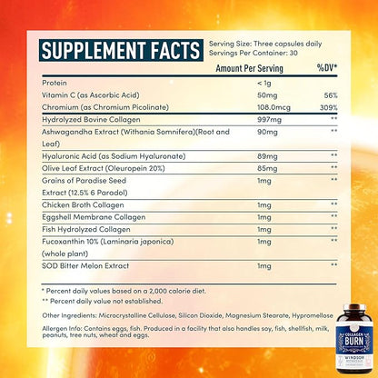 WINDSOR BOTANICALS Liquid Melatonin 3mg and Thermogenic Multi Collagen Burn Capsules - Beauty and Sleep Support Bundle