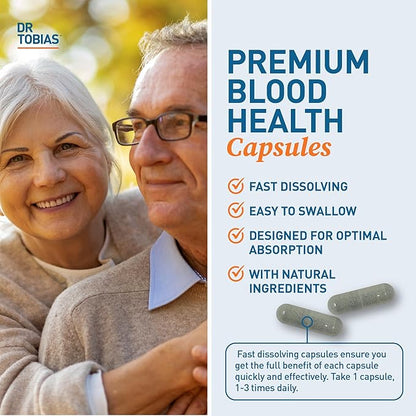 Dr. Tobias Blood Pressure Support Supplement with Hawthorn, Hibiscus Flower, Olive Leaf & Garlic, Supports Normal Circulatory Health with Vitamins C, B6, B12, Niacin, Folate & Herbs, 90 Capsules
