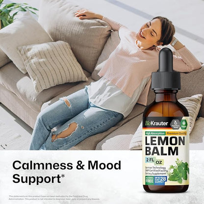 BIO KRAUTER Lemon Balm Leaf Extract - Vegan Melissa Lemon Balm Tincture for Calmness Support - Sugar & Alcohol-Free - 2 Fl. Oz.
