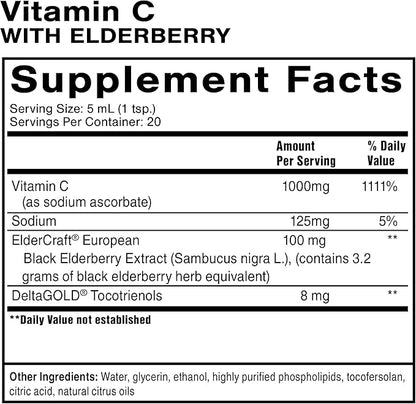 Quicksilver Scientific Liposomal Vitamin C + Elderberry - Liposomal Vitamin C 1000mg with Superior Absorption Technology & Tocotrienols - Antioxidant & Immune Support Tonic (100ml)