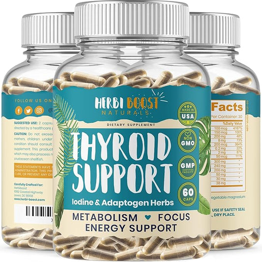 Thyroid Support for Women with Iodine ǀ 1069mg Extra Strength Supplement for Metabolism, Focus with Ashwagandha, L-Tyrosine, Zinc, Selenium & More