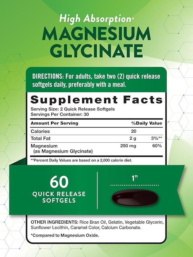 Nature's Truth Magnesium Glycinate 250mg | 60 Softgels | High Absorption | Non-GMO & Gluten Free Mineral Supplement