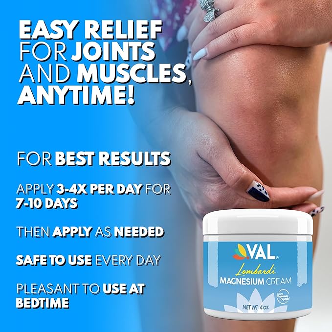 VAL Lombardi Magnesium Lotion | Nighttime Zechstein Magnesium Chloride Cream | Hydrating & Fast-Absorbing | Topical Magnesium for Feet, Legs, Arms & Chest | USA Made | 4oz