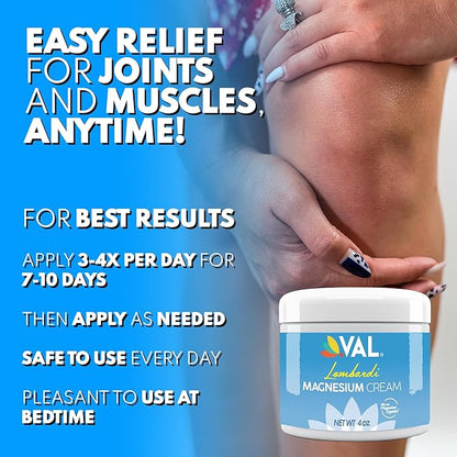 VAL Lombardi Magnesium Lotion | Nighttime Zechstein Magnesium Chloride Cream | Hydrating & Fast-Absorbing | Topical Magnesium for Feet, Legs, Arms & Chest | USA Made | 4oz