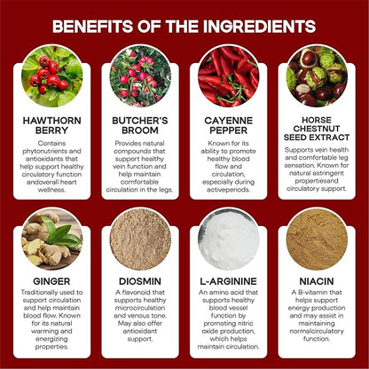 Blood Circulation Supplement, 120 Capsules, Supports Leg Vein, Heart, Vessels and Cardiovascular Health with Niacin, L-Arginine, Ginger, Cayenne Pepper, Hawthorn, Diosmin, Blood Flow Pills