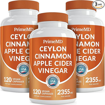 5-in-1 Ceylon Cinnamon Capsules 2355mg - Ceylon Cinnamon and Apple Cider Vinegar Capsules - Turmeric and Panax Ginseng Capsules - Cinnamon Supplements with Bioperine (120ct, Pack of 3)