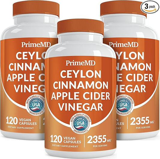5-in-1 Ceylon Cinnamon Capsules 2355mg - Ceylon Cinnamon and Apple Cider Vinegar Capsules - Turmeric and Panax Ginseng Capsules - Cinnamon Supplements with Bioperine (120ct, Pack of 3)