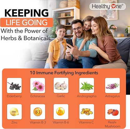 Healthy Immune - Boost Immune Response - Cold - Flu - Illness - Sickness - Virus - Antioxidants - Free Radicals - Builds Immunity - Elderberry - Echinacea - Vitamin C - Zinc - Garlic - 60 Count