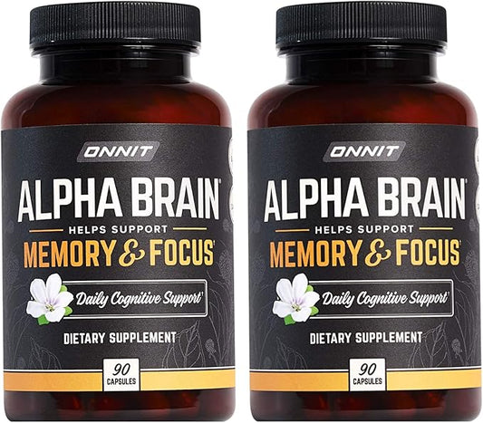 ONNIT Alpha Brain Premium Nootropic Brain Supplement for Men & Women - Caffeine-Free Focus Capsules for Concentration, Brain Booster & Memory Support 90 Count (Pack of 2)