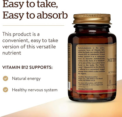 Solgar Methylcobalamin (Vitamin B12) 5000 mcg - Supports Energy Metabolism - Body-Ready, Active Form of B12 - Vitamin B - Non GMO, Vegan, Gluten, Dairy Free, Kosher - Cherry, 60 Count