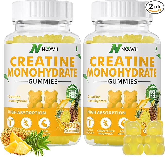 Creatine Monohydrate Gummies 5000mg for Men & Women, Chewables Creatine Monohydrate for Muscle Strength, Muscle Builder, Energy Boost, Pre-Workout Supplement-180 Pineapple Gummies
