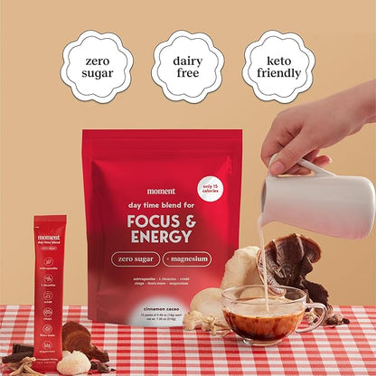 Moment Morning Energy Chai (SHARK TANK) | Coffee Alternative with Cacao, Adaptogens & Mushrooms | Zero Sugar Powder | Ashwagandha, Chaga, Lions Mane, L-theanine for Focus | Keto | 15 Servings