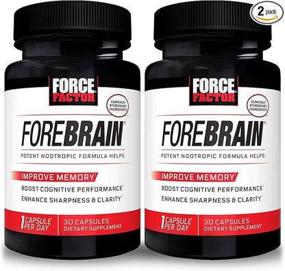 FORCE FACTOR Forebrain, 2-Pack, Nootropic Brain Supplement to Improve Memory, Boost Focus, Increase Mental Energy, and Support Brain Health with Caffeine, Bacopa, and Huperzine A, 60 Capsules