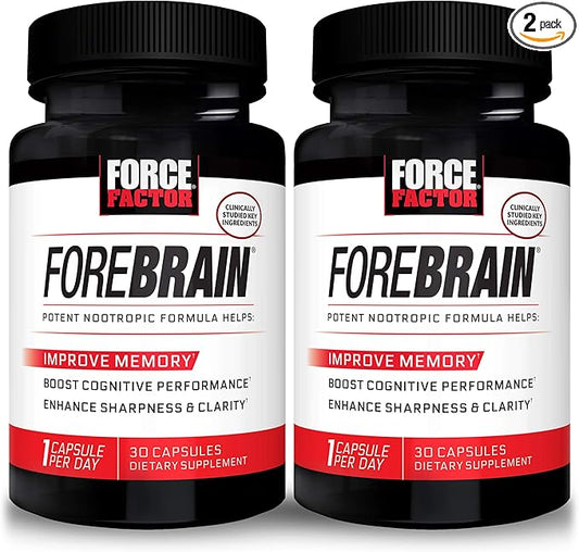 FORCE FACTOR Forebrain, 2-Pack, Nootropic Brain Supplement to Improve Memory, Boost Focus, Increase Mental Energy, and Support Brain Health with Caffeine, Bacopa, and Huperzine A, 60 Capsules