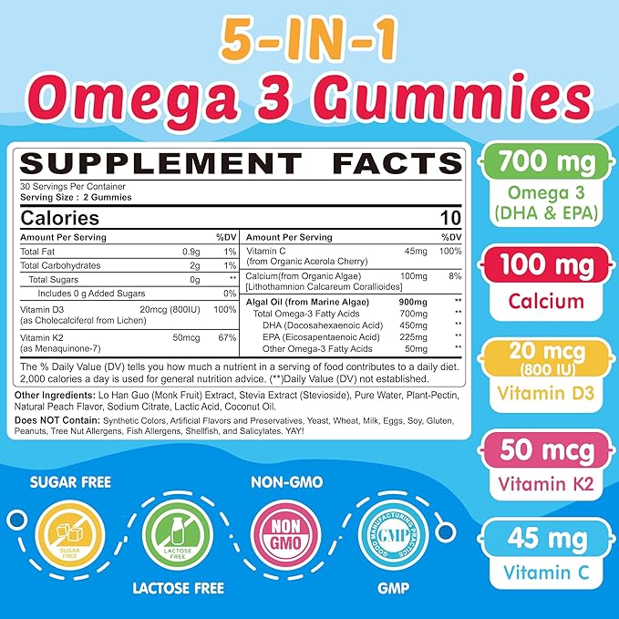Vegan Omega 3 Gummies 1 Pack + Sugar Free Omega 3 Gummies for Kids 2 Pack