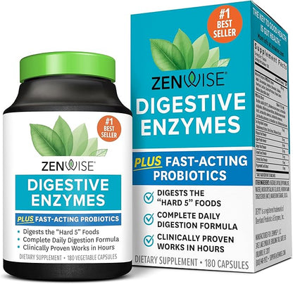 Zenwise Health Digestive Enzymes and Bromelain for Gut Health - Probiotic Multi Enzymes with Prebiotics and Probiotics for Women and Men for Digestive Health and Bloating Relief for Digestion - 180 CT