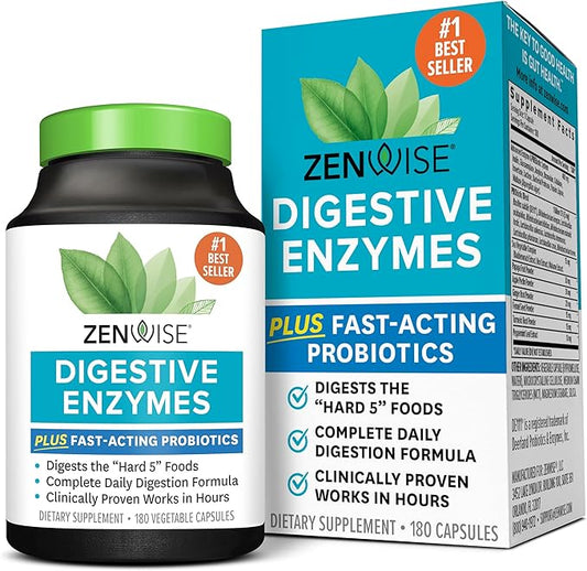 Zenwise Health Digestive Enzymes and Bromelain for Gut Health - Probiotic Multi Enzymes with Prebiotics and Probiotics for Women and Men for Digestive Health and Bloating Relief for Digestion - 180 CT