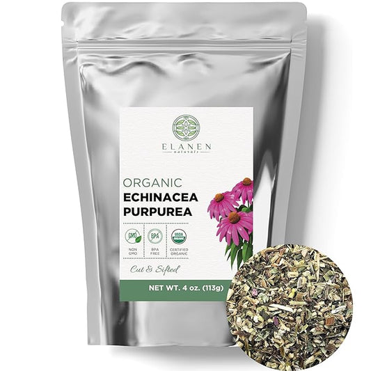 Organic Echinacea Purpurea 4 oz. (113g), USDA Certified Dried Echinacea Tea, Premium Quality Herb, Purple Coneflower, Cut & Sifted