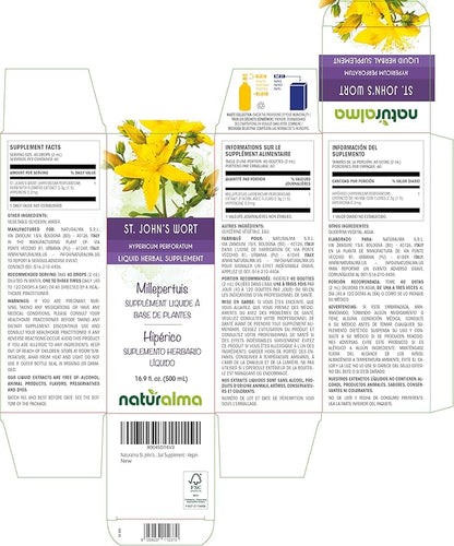 Naturalma St. John's Wort (Hypericum perforatum) herb with Flowers Alcohol-Free Tincture - 16.9 fl oz Liquid Extract in Drops - Herbal Supplement - Vegan
