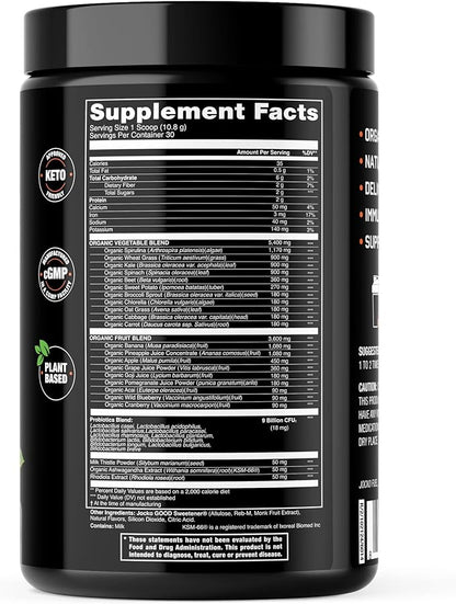 Jocko Fuel Daily Greens Powder - Premium Organic Greens Superfood Powder for Gut Health, Digestion, Bloating, Immune Support with Spirulina, Chlorella, Digestive Enzymes, & Probiotics - 30 Servings