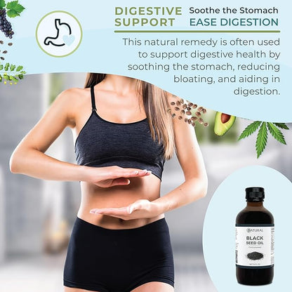 Zatural Black Seed Oil Nigella Sativa Cold Pressed Cumin Oil Digestion, Skin, Brain, Immune, Joints & More (8 Fl Oz)