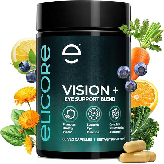 Vision+ Eye Support Blend - Eye Vitamins and Mineral Supplement with Lutein, Zeaxanthin, Bilberry Extract, Vitamins A, C & E, Zinc & Copper - Support Eye Health & Clear Vision – 60 Veg Caps