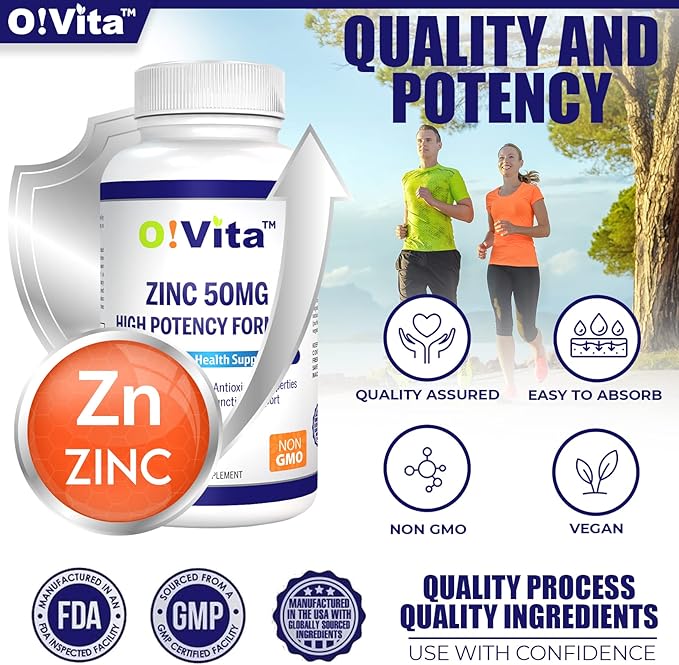 Zinc 50mg High Potency Formula, for Immune Health Support, up to 100 Days of Supply (100 Non-GMO, Vegan Tablets)